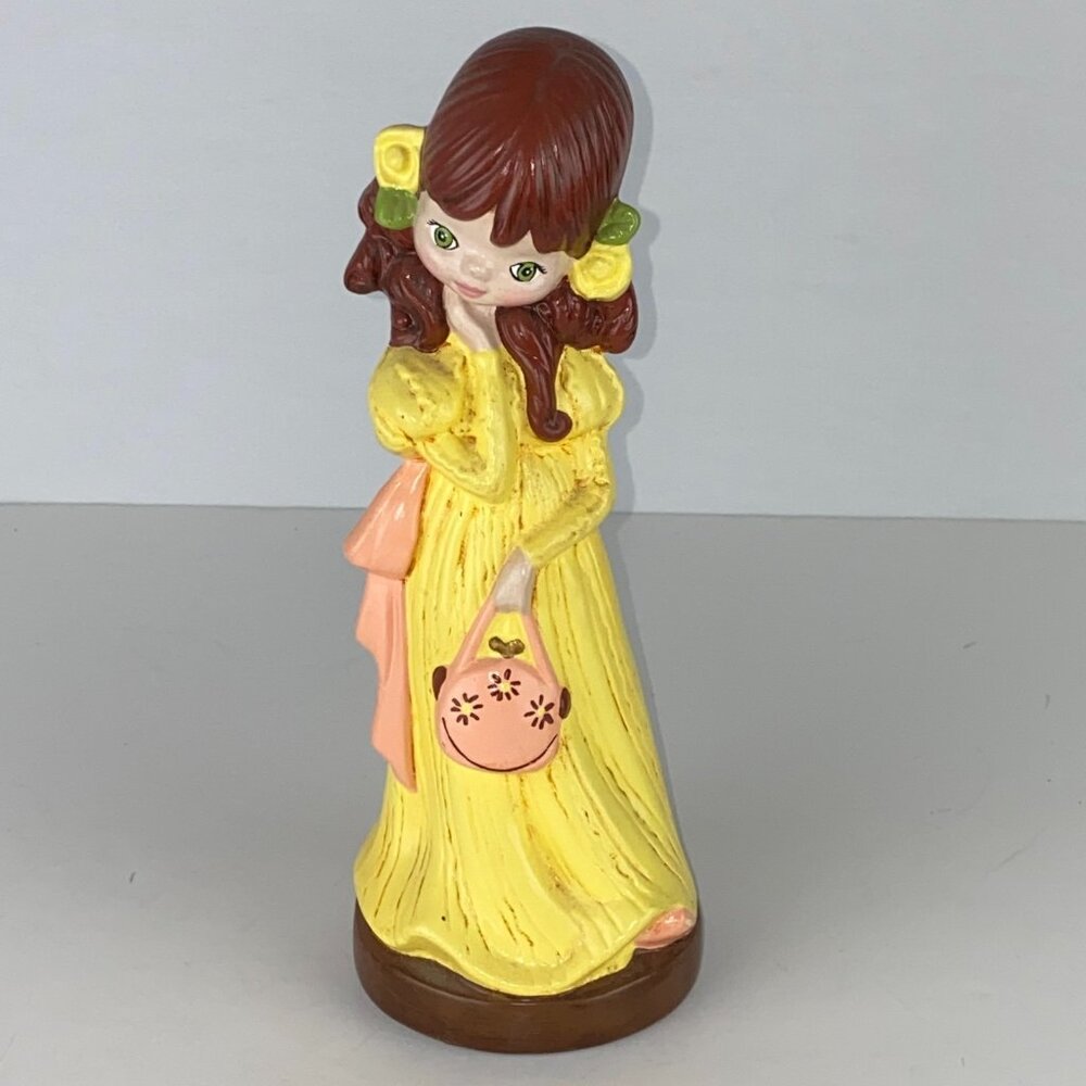 Beautiful Woman Figurine Yellow Dress Brown Hair Eyes Atlantic Mold 9.75" Signed